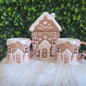 NWT Tik Tok Viral Peppermint & Pine Gingerbread House Cookie Jar Mug Set (2)
